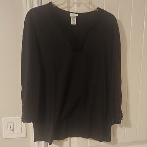 Jaclyn Smith Black Crochet Trim Blouse Size XXL